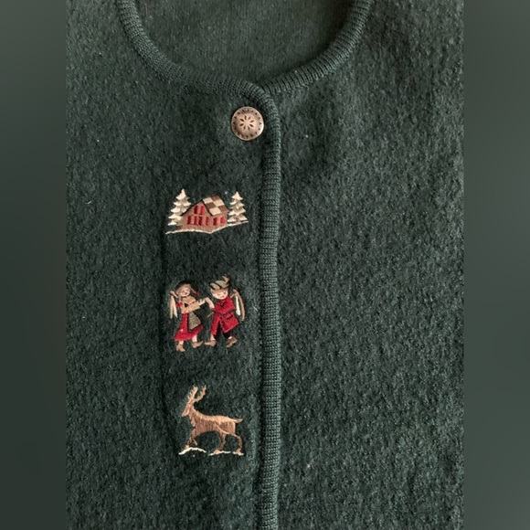 VINTAGE – Dark Green Alpine Embroidered Wool Cardigan - Picture 4 of 11
